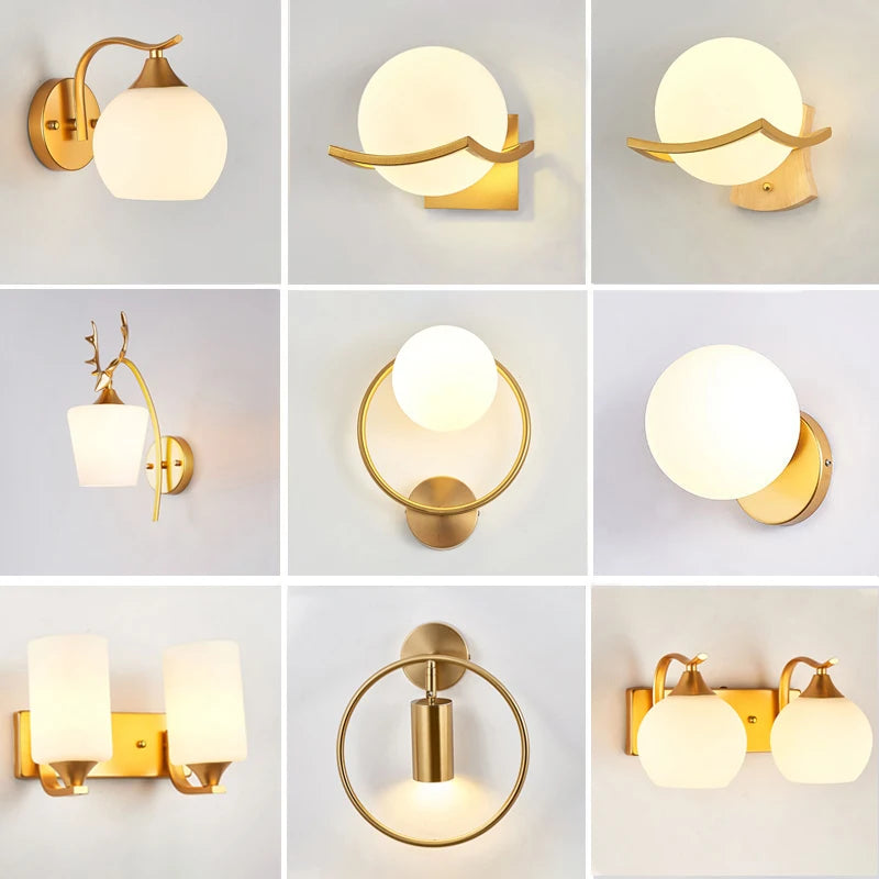 Decorative Modern Wall Lamp with Glass Shade Bedside Bedroom Loft Design Up Down Iron Led Wall Lights Gold for Home Mirror E27