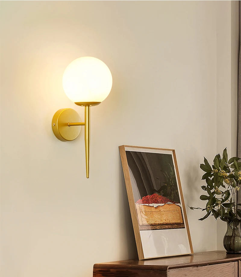Decorative Modern Wall Lamp with Glass Shade Bedside Bedroom Loft Design Up Down Iron Led Wall Lights Gold for Home Mirror E27