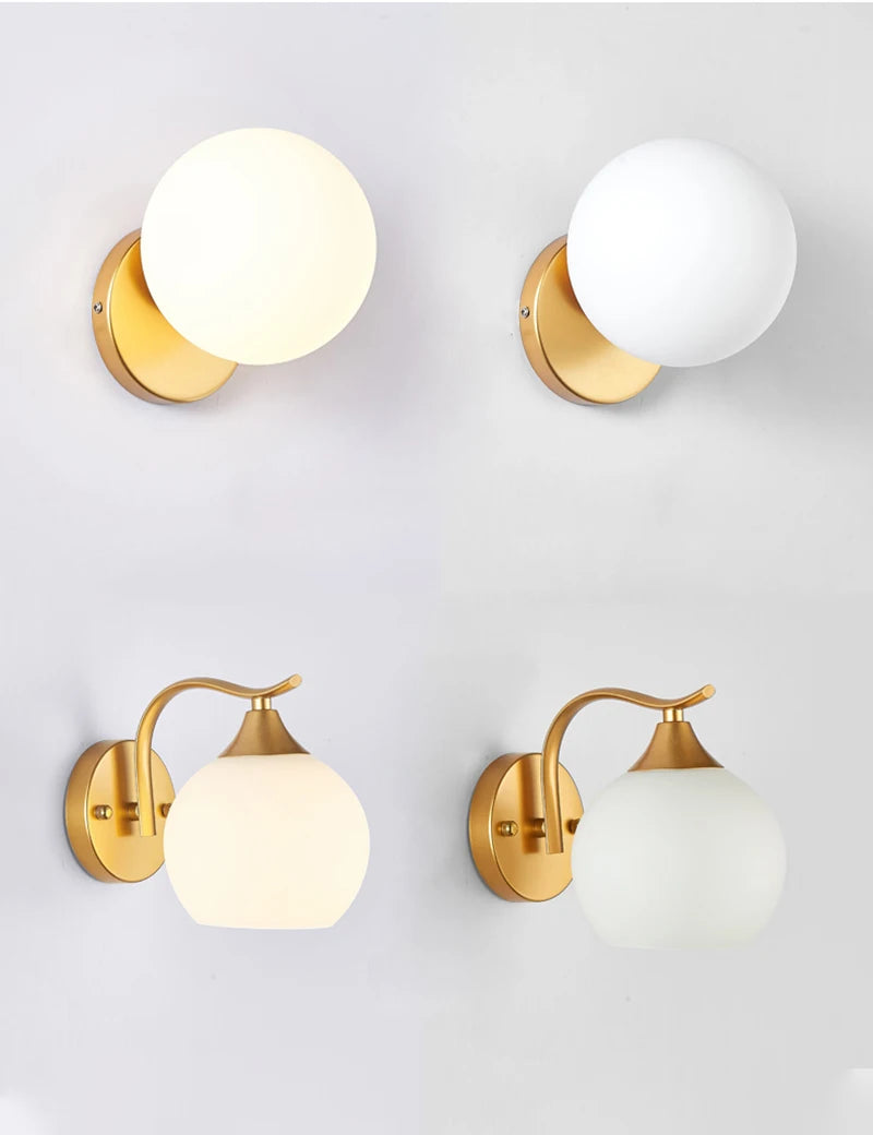 Decorative Modern Wall Lamp with Glass Shade Bedside Bedroom Loft Design Up Down Iron Led Wall Lights Gold for Home Mirror E27