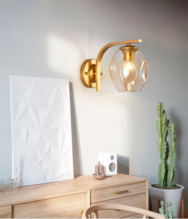 Decorative Modern Wall Lamp with Glass Shade Bedside Bedroom Loft Design Up Down Iron Led Wall Lights Gold for Home Mirror E27