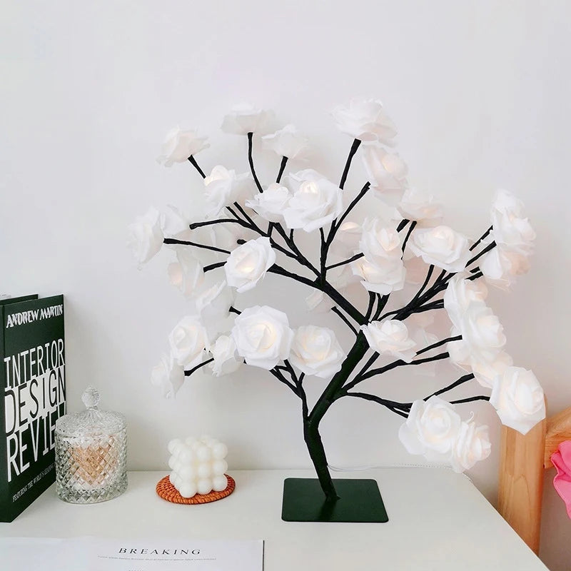 LED Rose Tree Lights 24LEDs USB Operated Table Lamp Atmosphere Lighting for Wedding Party Gift Birthday Festival Lover Home Deco