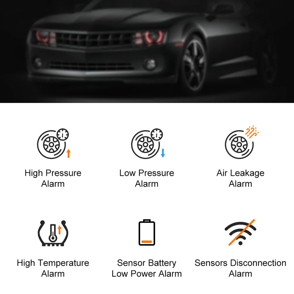 USB TPMS Tire Pressure Monitoring System with 4 External Sensors 0-116PSI Wireless Transmission TPMS for Android Car DVD