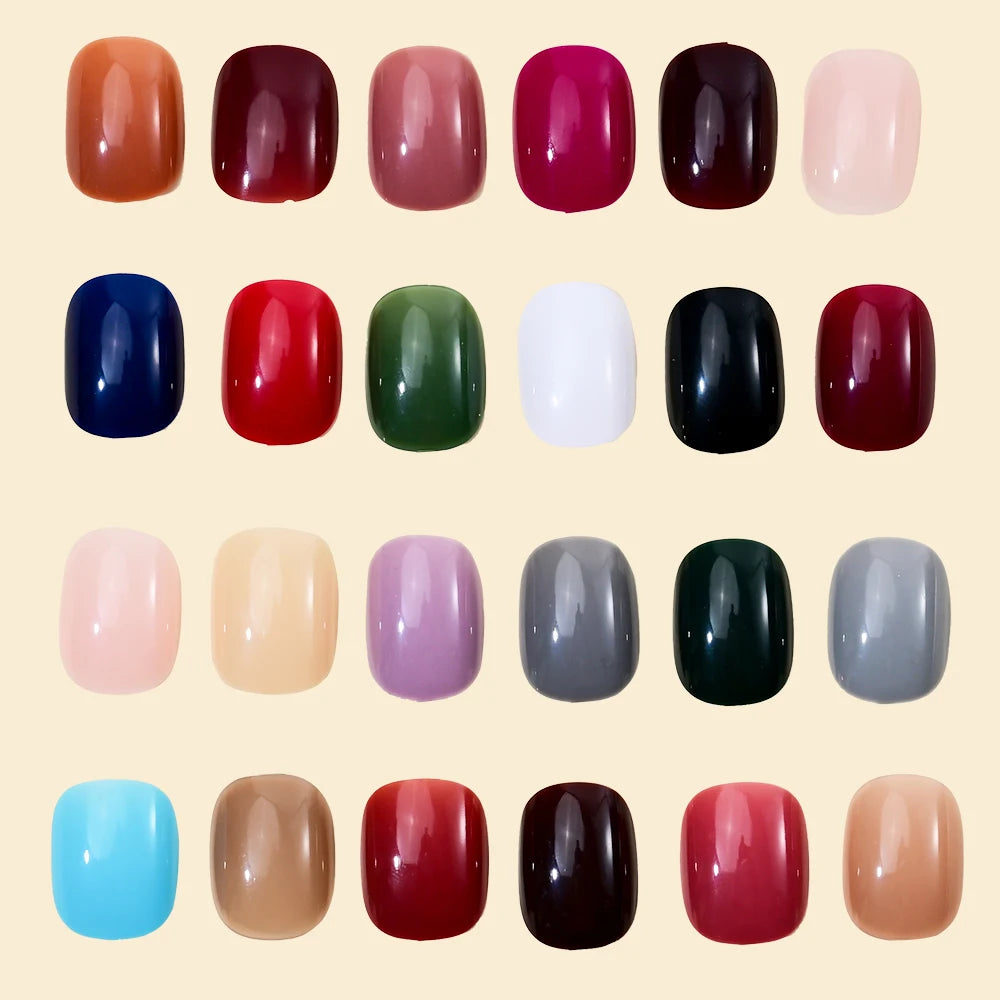 576pcs/Box Colorful Fake Nails Black Red Design Fake Nail Oval Short Square Press On False Nails Mixed Full Cover Nail Tips