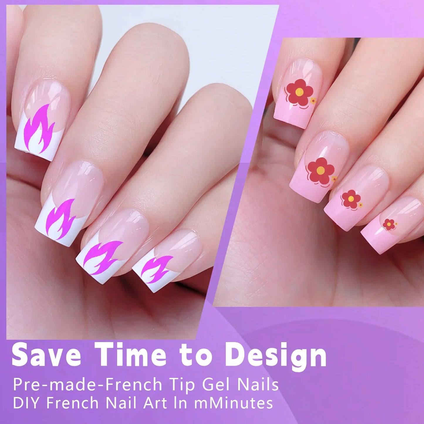 120pcs/Boxed Acrylic French False Nails Multicolor Square Almond Nail Tips Full Cover Removable Mixed Size Press On Nails