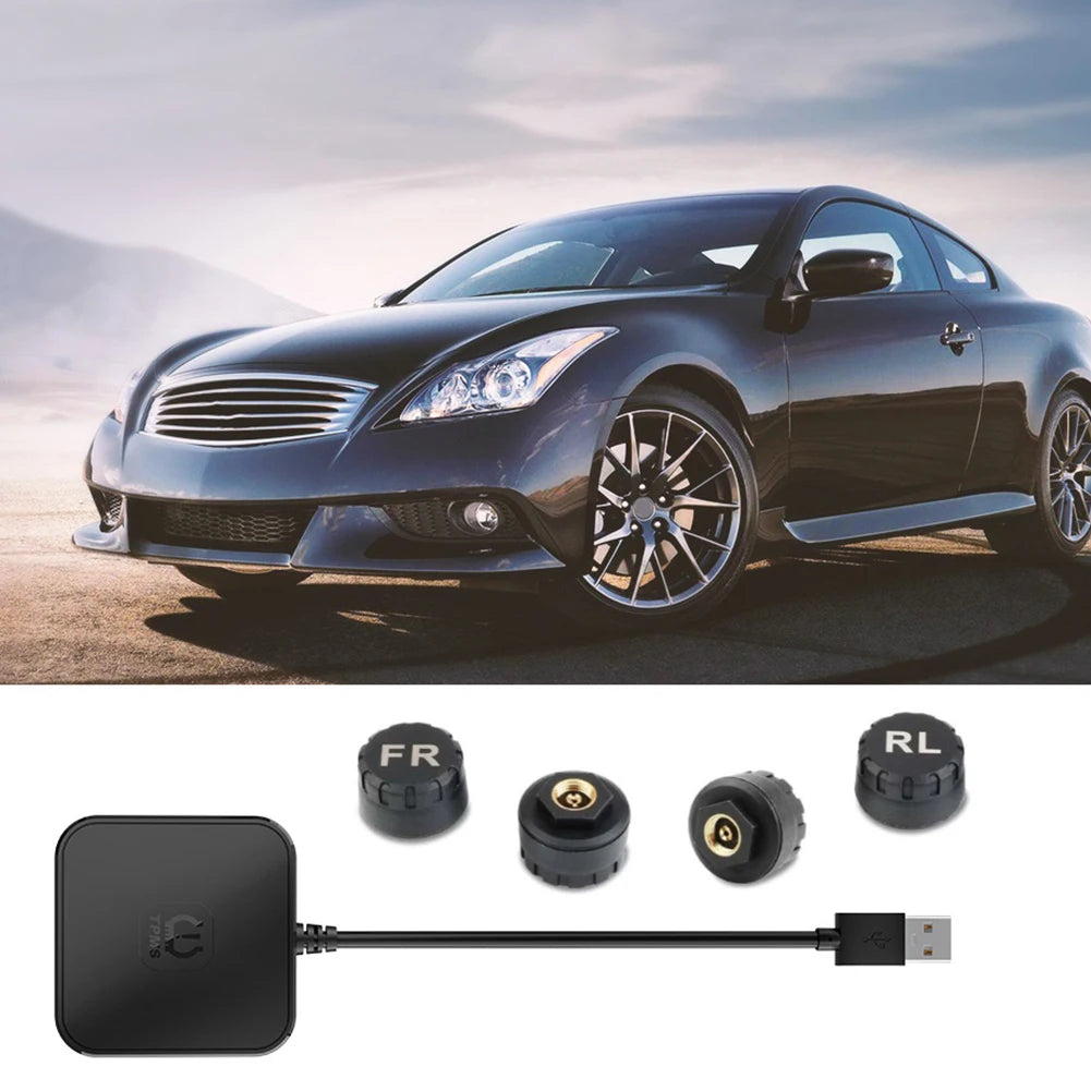 USB TPMS Tire Pressure Monitoring System with 4 External Sensors 0-116PSI Wireless Transmission TPMS for Android Car DVD