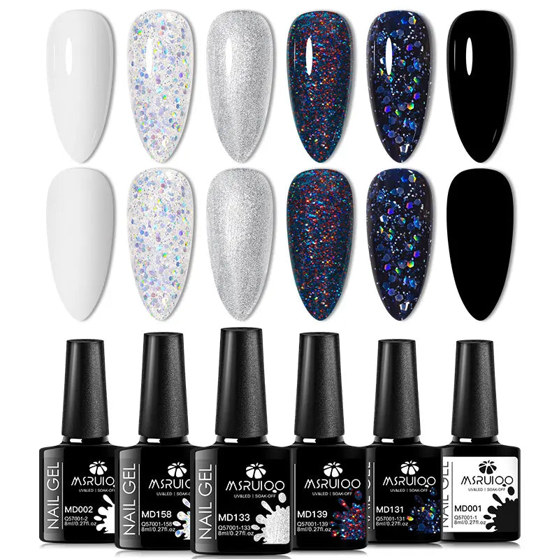 6pc All-season Gel Nail Polish Set Nude Pink Red Glitter Semi Permanent UV Gel Polish Kits All For Manicure Soak Off Vernis