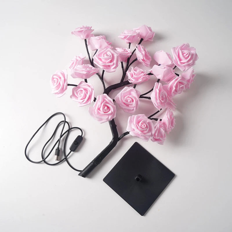 LED Rose Tree Lights 24LEDs USB Operated Table Lamp Atmosphere Lighting for Wedding Party Gift Birthday Festival Lover Home Deco