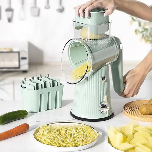 5 In 1 Rotary Cheese Grater With Handle Manual Vegetable Shredder Grinder Graters Nuts Strong Suction With Base Slicer L1R0