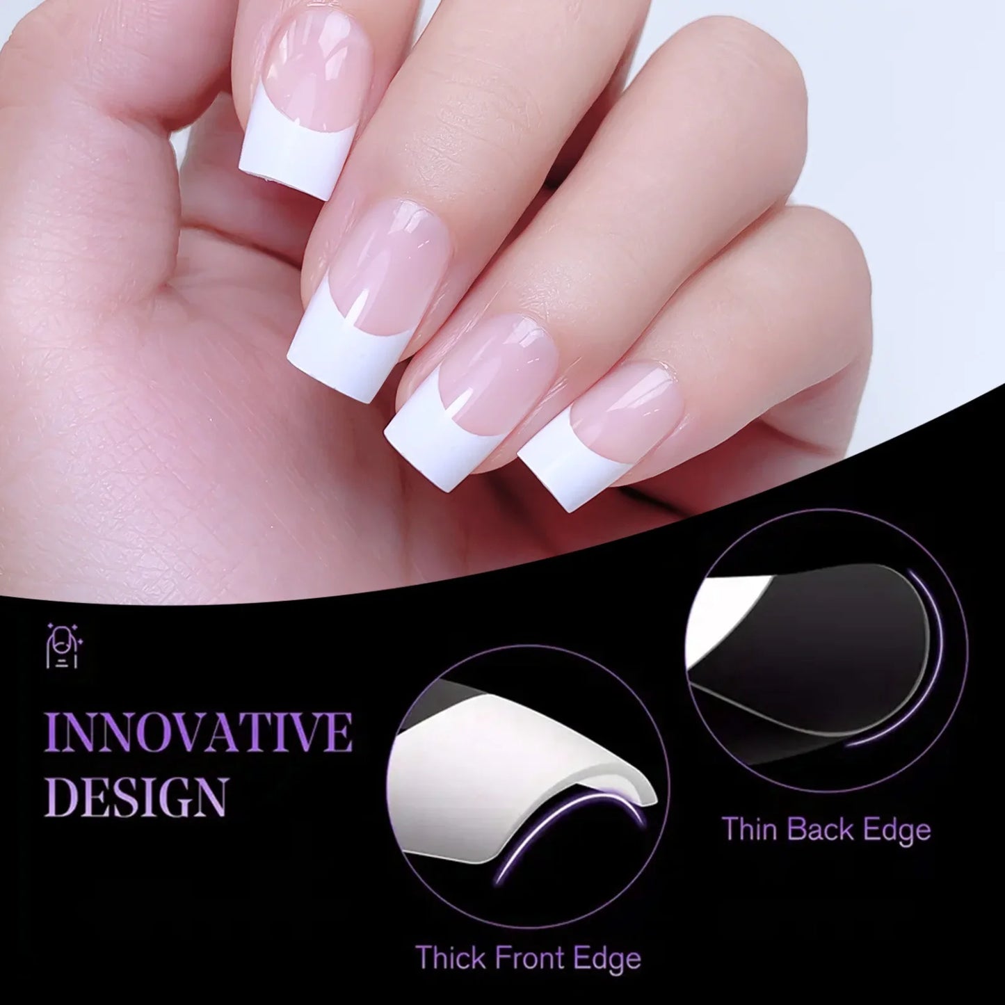 120pcs/Boxed Acrylic French False Nails Multicolor Square Almond Nail Tips Full Cover Removable Mixed Size Press On Nails