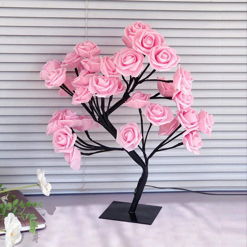 LED Rose Tree Lights 24LEDs USB Operated Table Lamp Atmosphere Lighting for Wedding Party Gift Birthday Festival Lover Home Deco