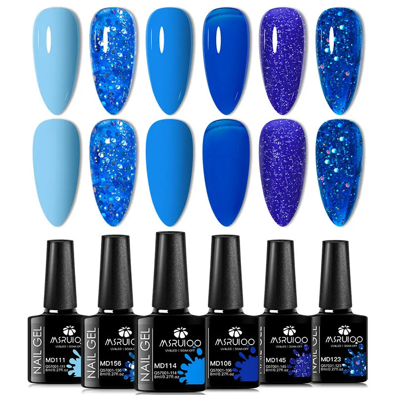 6pc All-season Gel Nail Polish Set Nude Pink Red Glitter Semi Permanent UV Gel Polish Kits All For Manicure Soak Off Vernis