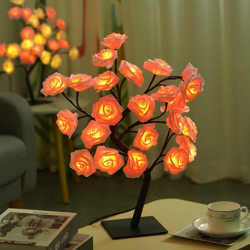 LED Rose Tree Lights 24LEDs USB Operated Table Lamp Atmosphere Lighting for Wedding Party Gift Birthday Festival Lover Home Deco