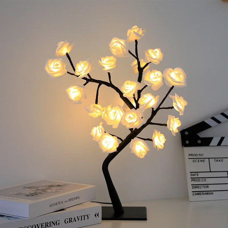 LED Rose Tree Lights 24LEDs USB Operated Table Lamp Atmosphere Lighting for Wedding Party Gift Birthday Festival Lover Home Deco