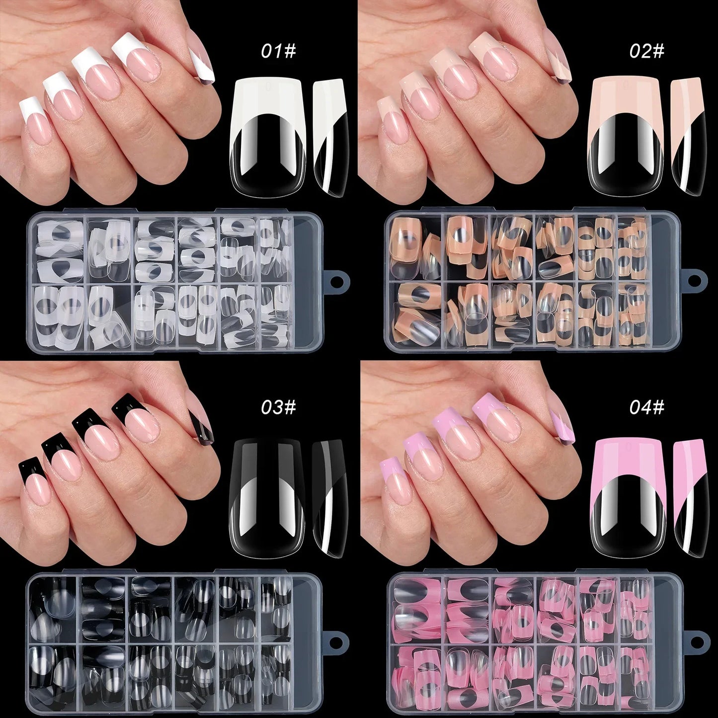 120pcs/Boxed Acrylic French False Nails Multicolor Square Almond Nail Tips Full Cover Removable Mixed Size Press On Nails