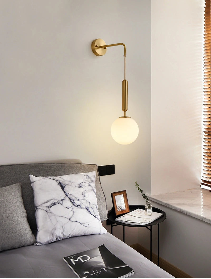 Decorative Modern Wall Lamp with Glass Shade Bedside Bedroom Loft Design Up Down Iron Led Wall Lights Gold for Home Mirror E27