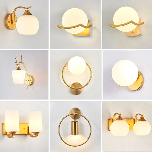 Decorative Modern Wall Lamp with Glass Shade Bedside Bedroom Loft Design Up Down Iron Led Wall Lights Gold for Home Mirror E27