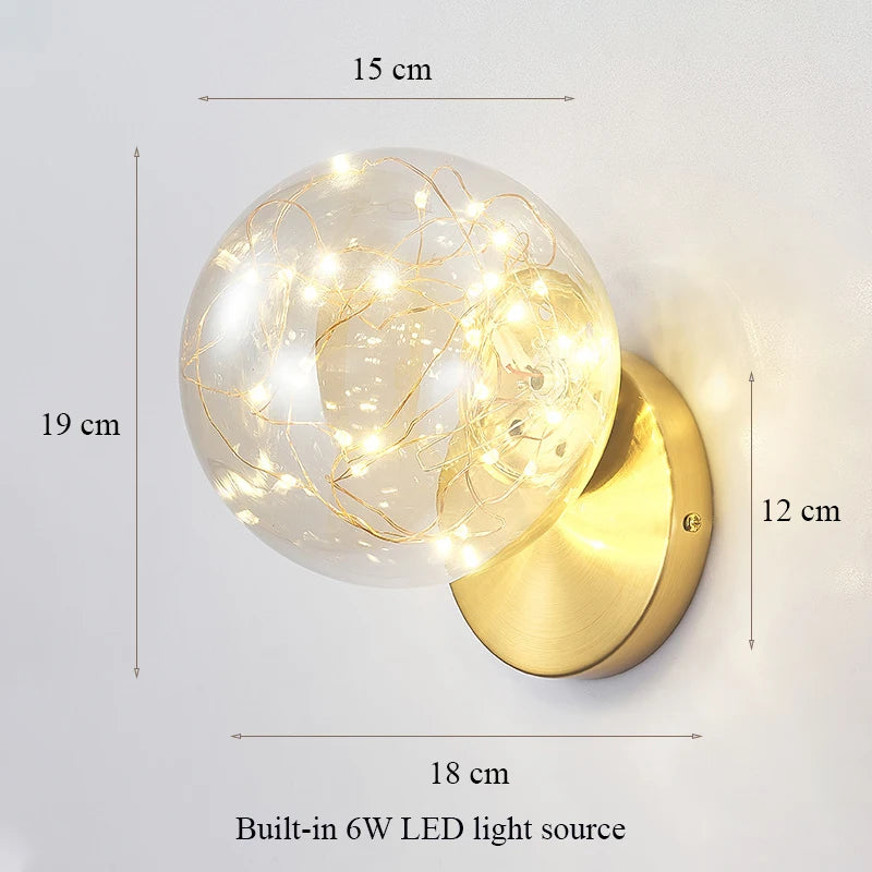 Decorative Modern Wall Lamp with Glass Shade Bedside Bedroom Loft Design Up Down Iron Led Wall Lights Gold for Home Mirror E27