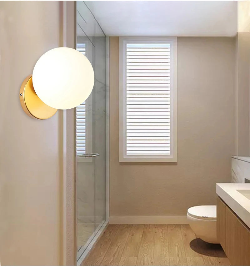 Decorative Modern Wall Lamp with Glass Shade Bedside Bedroom Loft Design Up Down Iron Led Wall Lights Gold for Home Mirror E27