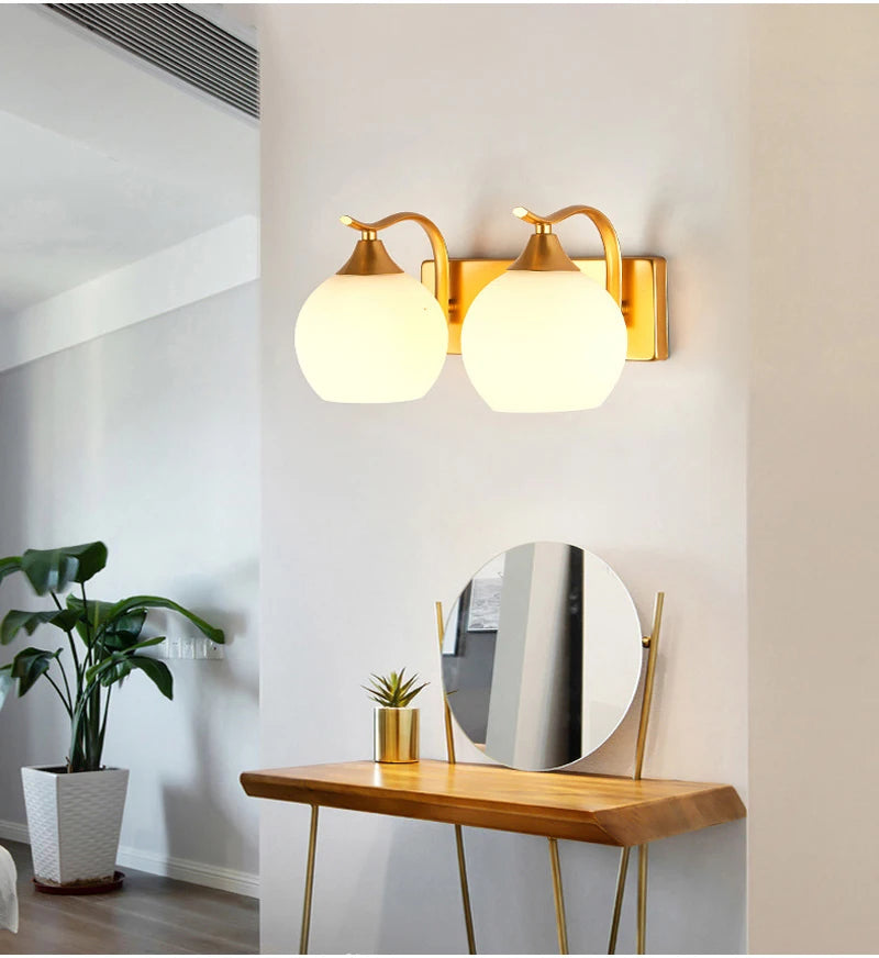 Decorative Modern Wall Lamp with Glass Shade Bedside Bedroom Loft Design Up Down Iron Led Wall Lights Gold for Home Mirror E27