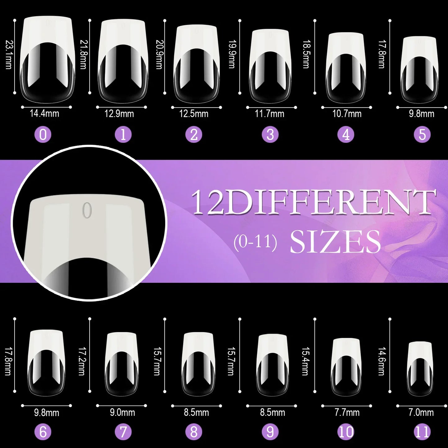 120pcs/Boxed Acrylic French False Nails Multicolor Square Almond Nail Tips Full Cover Removable Mixed Size Press On Nails
