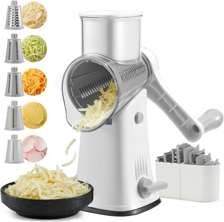 Rotary Cheese Grater Shredder Multifunction 5 in 1 Kitchen Manual Speed Round Mandolin Food Slicer Vegetable Shooter YY117