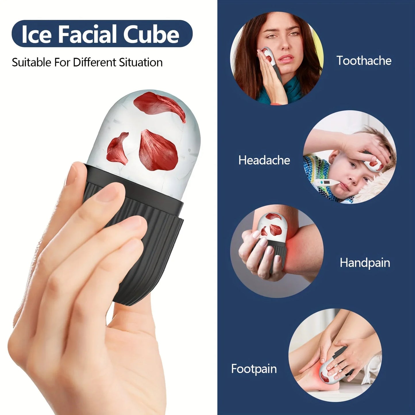 Cryo Ice Facial Roller - Cooling Silicone Massager for Puffiness & Wrinkles | Fragrance-Free, Battery-Free All Skin Types