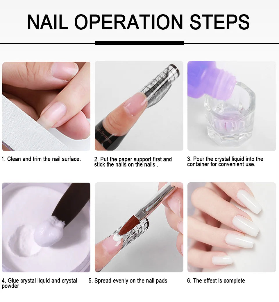 40ml Crystal Liquid With 45ml Acrylic Powder Set Lnclude Pink White Transparent Acrylic Powder Kit Suitable Beginner Nail Kit