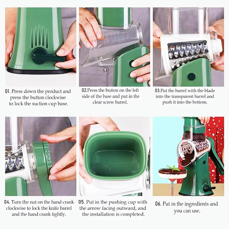 Rotary Cheese Grater Shredder Multifunction 5 in 1 Kitchen Manual Speed Round Mandolin Food Slicer Vegetable Shooter YY117