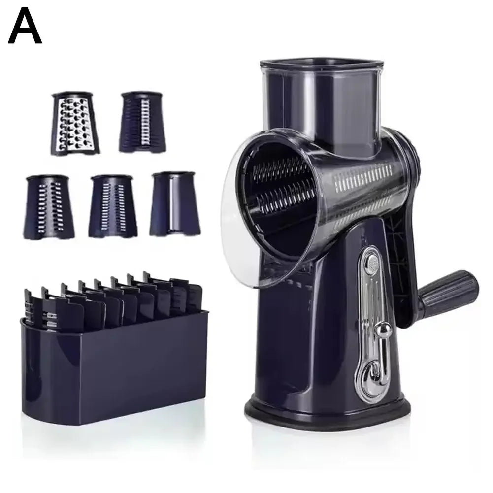 5 In 1 Rotary Cheese Grater With Handle Manual Vegetable Shredder Grinder Graters Nuts Strong Suction With Base Slicer L1R0