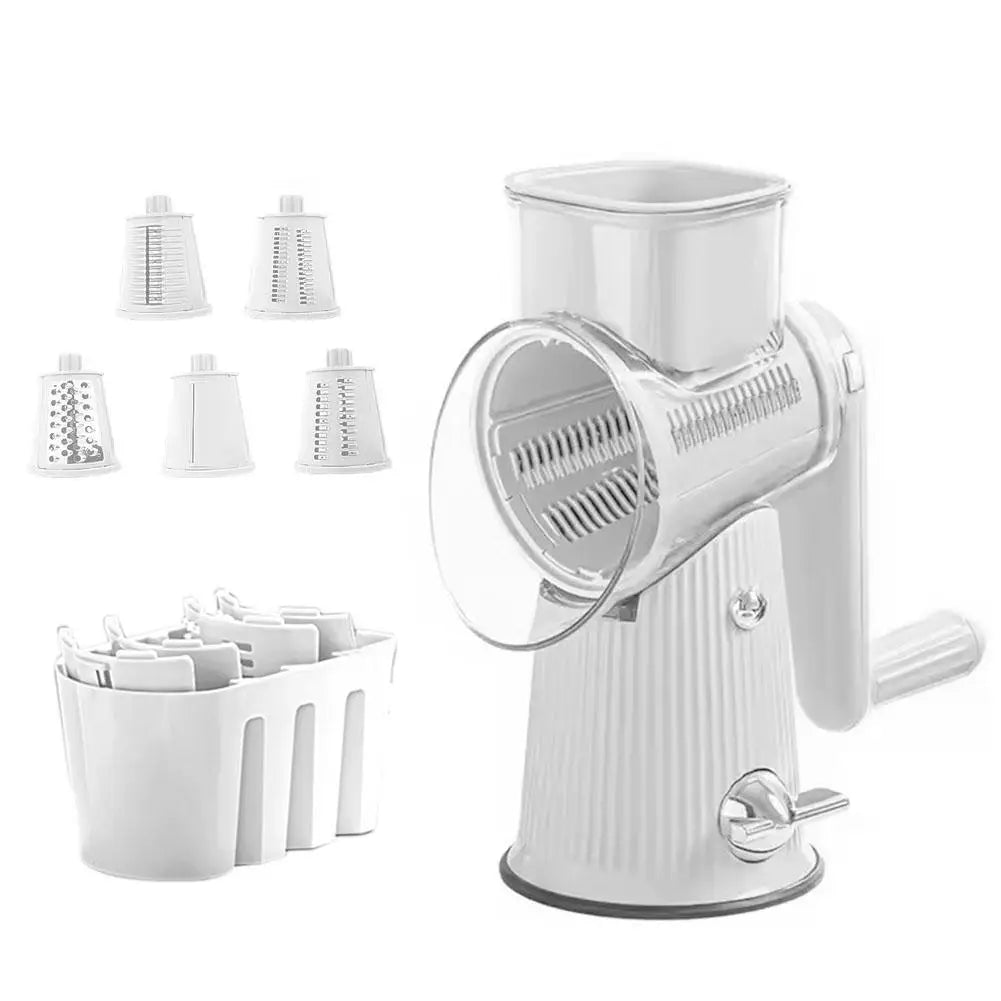 5 In 1 Rotary Cheese Grater With Handle Manual Vegetable Shredder Grinder Graters Nuts Strong Suction With Base Slicer L1R0