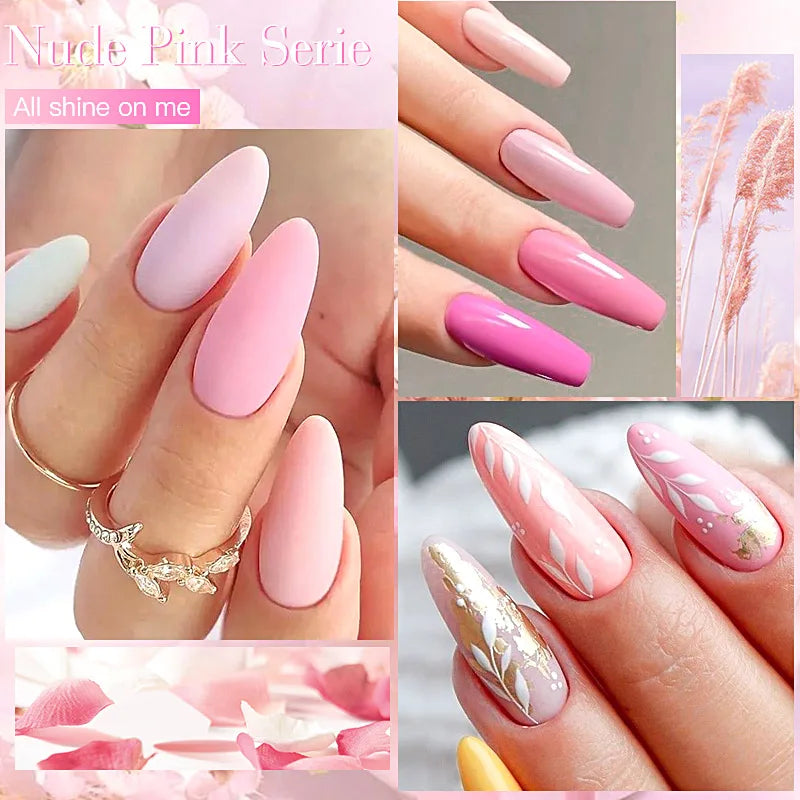 6pc All-season Gel Nail Polish Set Nude Pink Red Glitter Semi Permanent UV Gel Polish Kits All For Manicure Soak Off Vernis