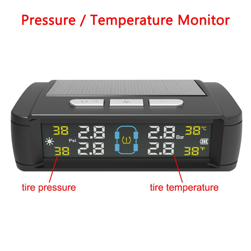 Car TPMS Solar/USB Powered Tire Pressure Monitoring System Auto Security Alarm Systems Tyre Temperature Monitor