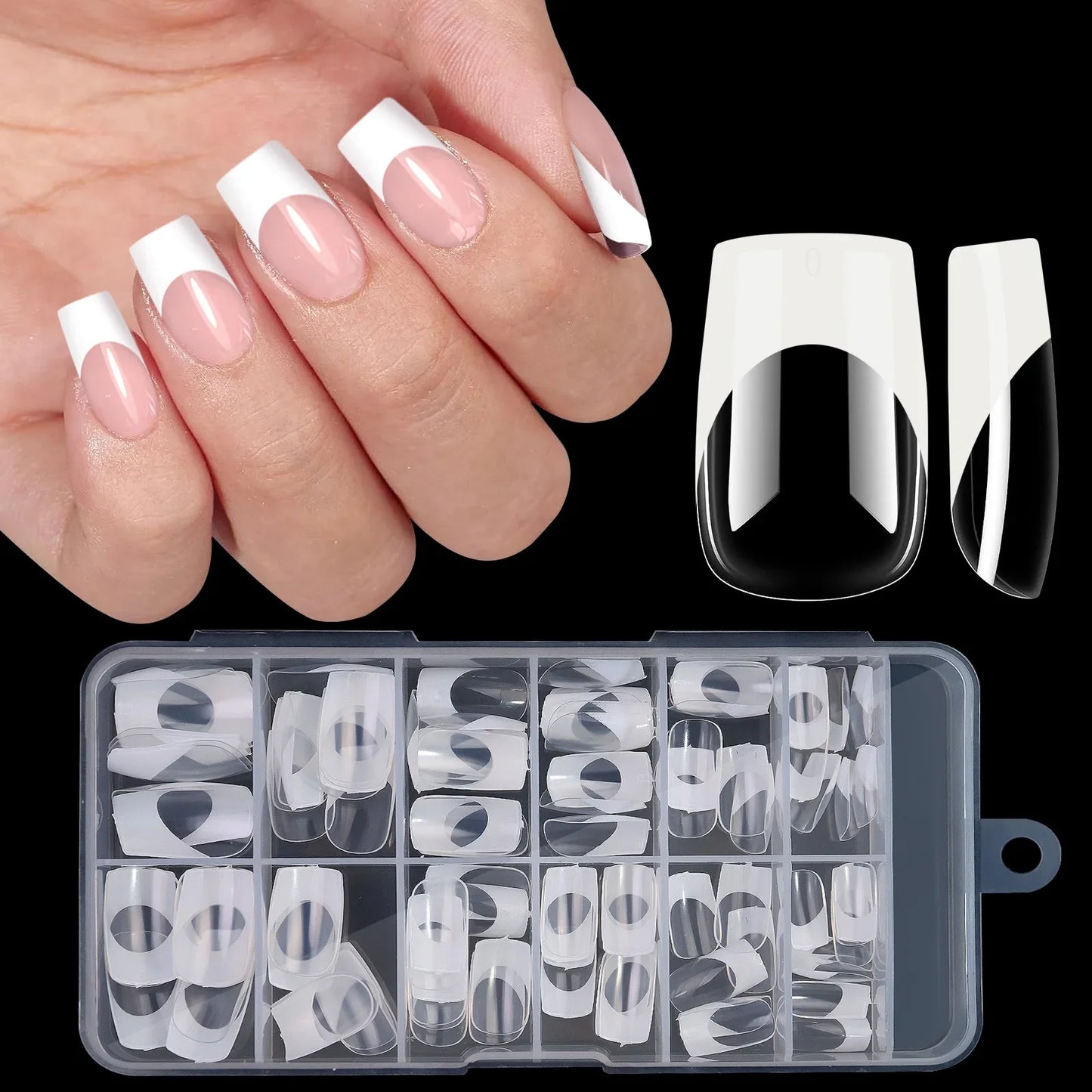 120pcs/Boxed Acrylic French False Nails Multicolor Square Almond Nail Tips Full Cover Removable Mixed Size Press On Nails