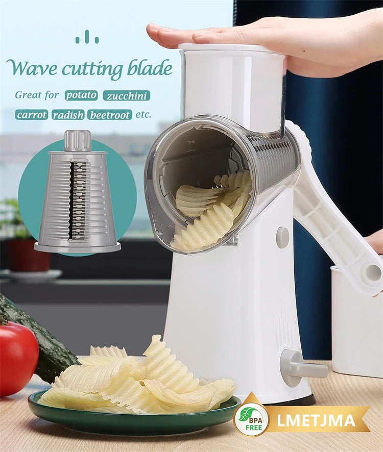 Rotary Cheese Grater Shredder Multifunction 5 in 1 Kitchen Manual Speed Round Mandolin Food Slicer Vegetable Shooter YY117