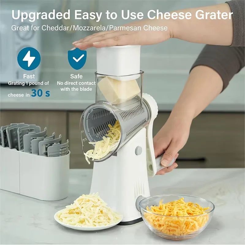 Rotary Cheese Grater Shredder Multifunction 5 in 1 Kitchen Manual Speed Round Mandolin Food Slicer Vegetable Shooter YY117