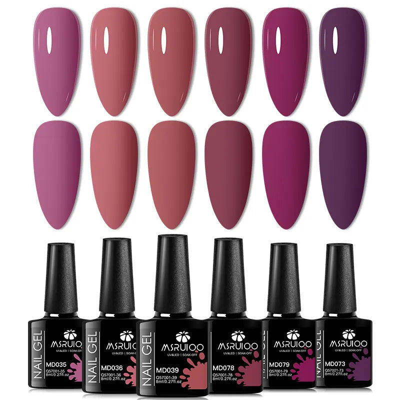 6pc All-season Gel Nail Polish Set Nude Pink Red Glitter Semi Permanent UV Gel Polish Kits All For Manicure Soak Off Vernis
