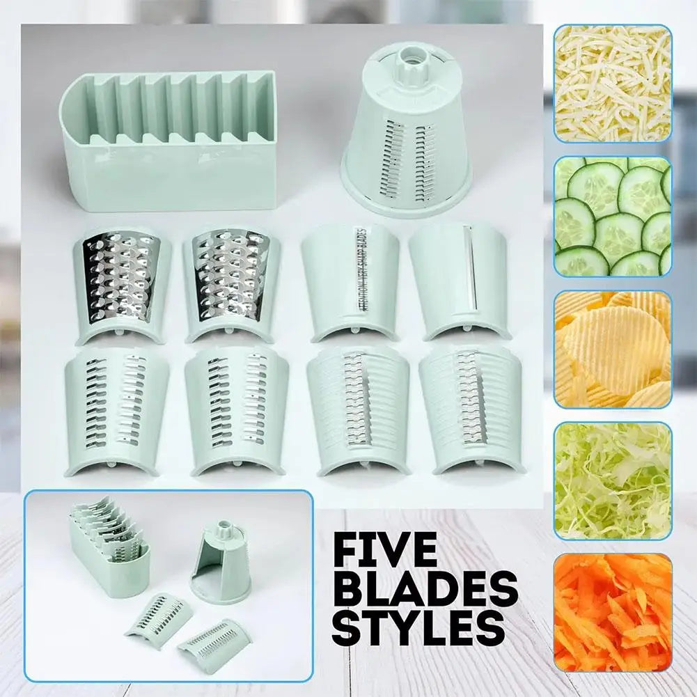 5 In 1 Rotary Cheese Grater With Handle Manual Vegetable Shredder Grinder Graters Nuts Strong Suction With Base Slicer L1R0