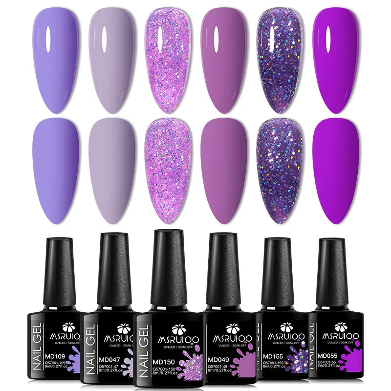 6pc All-season Gel Nail Polish Set Nude Pink Red Glitter Semi Permanent UV Gel Polish Kits All For Manicure Soak Off Vernis