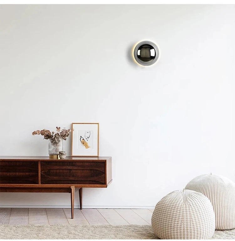 Nordic decorative gold circular wall lamp bedroom bedside living room dining room art minimalist wall mounted lamp