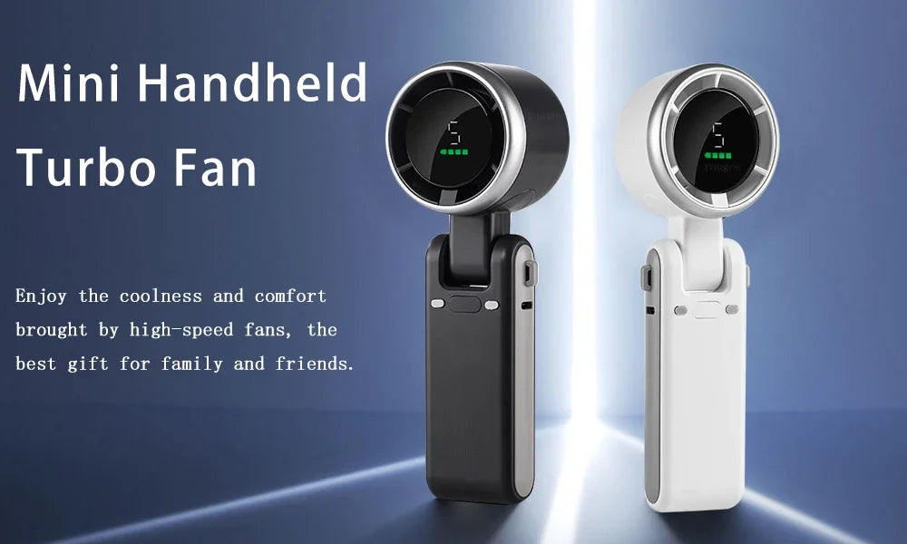 Portable Mini Handheld Fan - 5-Speed Turbo USB Rechargeable, Foldable Bladeless Pocket Fan with Large Battery for Outdoor/Travel
