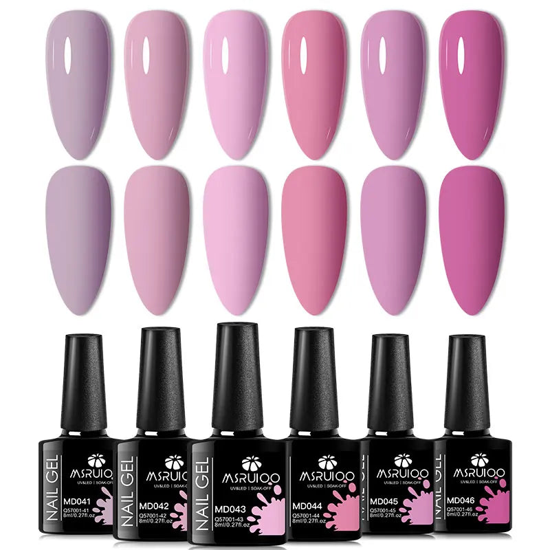 6pc All-season Gel Nail Polish Set Nude Pink Red Glitter Semi Permanent UV Gel Polish Kits All For Manicure Soak Off Vernis