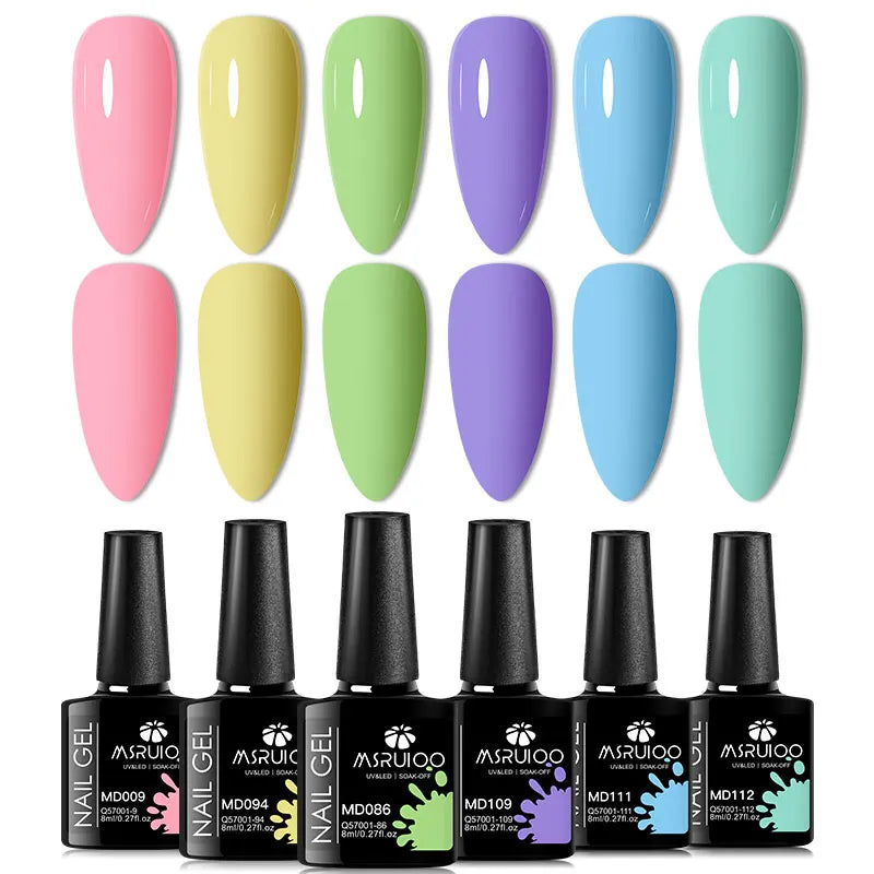 6pc All-season Gel Nail Polish Set Nude Pink Red Glitter Semi Permanent UV Gel Polish Kits All For Manicure Soak Off Vernis