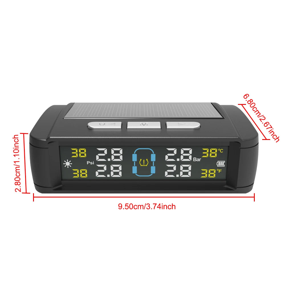 Car TPMS Solar/USB Powered Tire Pressure Monitoring System Auto Security Alarm Systems Tyre Temperature Monitor