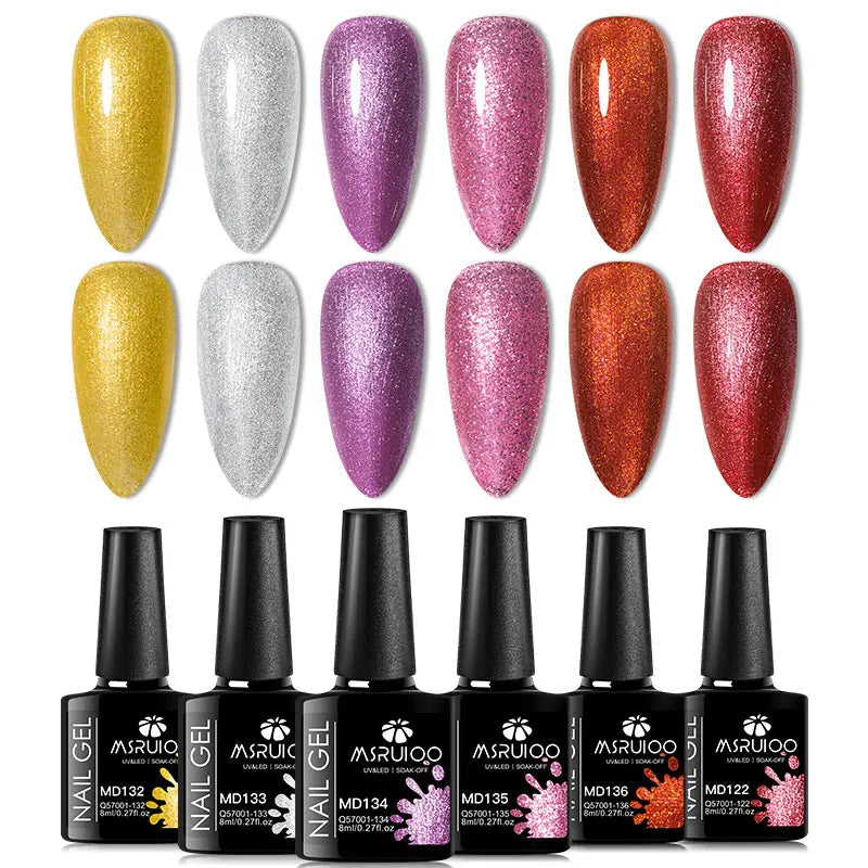 6pc All-season Gel Nail Polish Set Nude Pink Red Glitter Semi Permanent UV Gel Polish Kits All For Manicure Soak Off Vernis