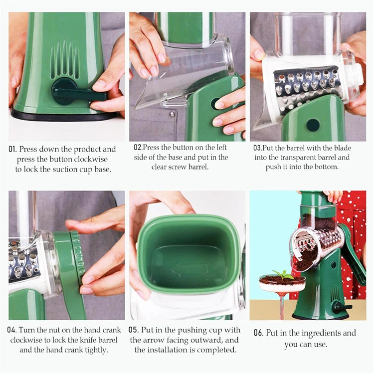 Rotary Cheese Grater Shredder Multifunction 5 in 1 Kitchen Manual Speed Round Mandolin Food Slicer Vegetable Shooter YY117