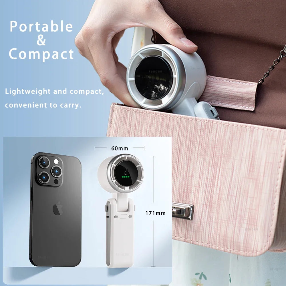 Portable Mini Handheld Fan - 5-Speed Turbo USB Rechargeable, Foldable Bladeless Pocket Fan with Large Battery for Outdoor/Travel