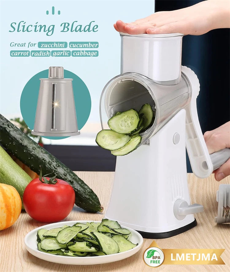 Rotary Cheese Grater Shredder Multifunction 5 in 1 Kitchen Manual Speed Round Mandolin Food Slicer Vegetable Shooter YY117