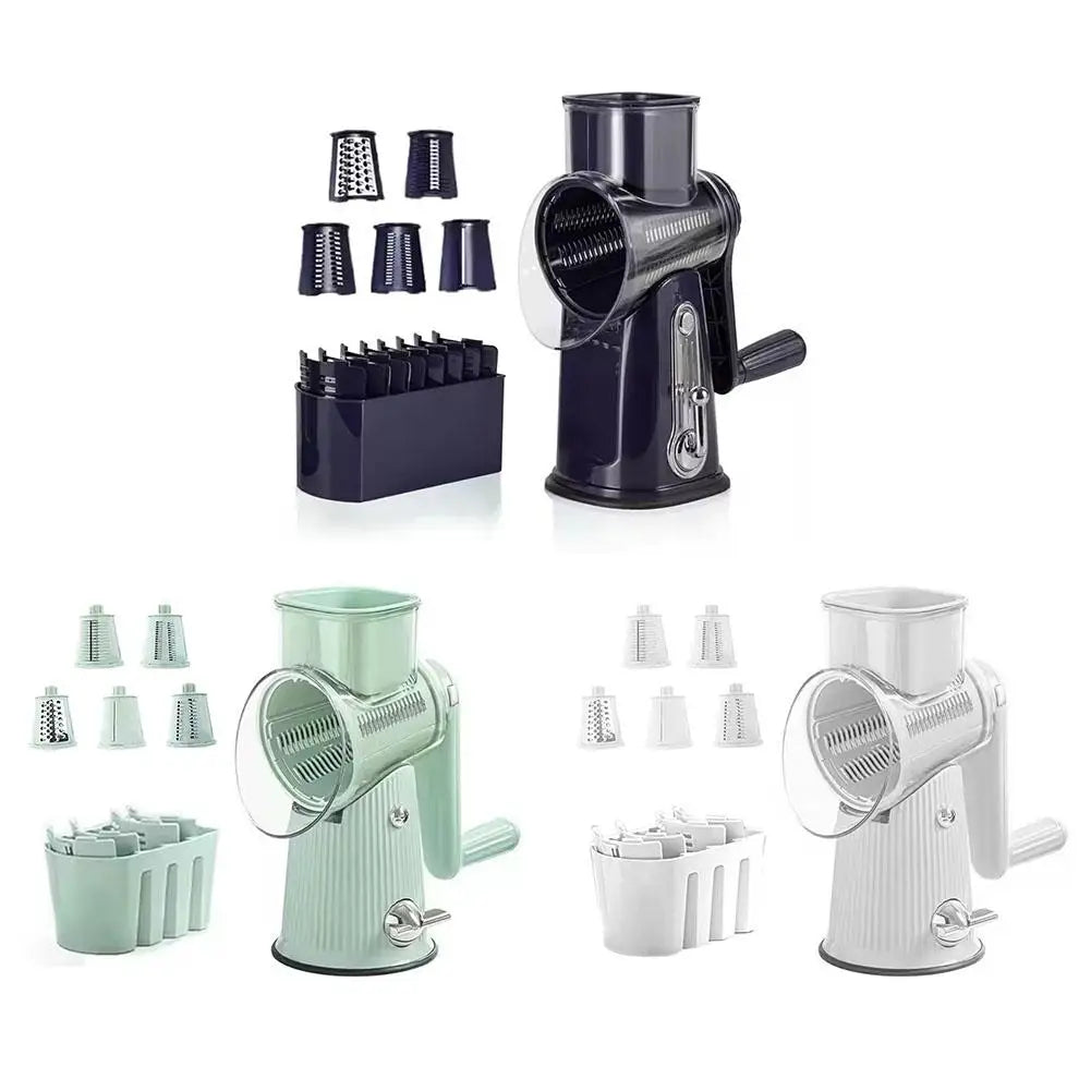 5 In 1 Rotary Cheese Grater With Handle Manual Vegetable Shredder Grinder Graters Nuts Strong Suction With Base Slicer L1R0