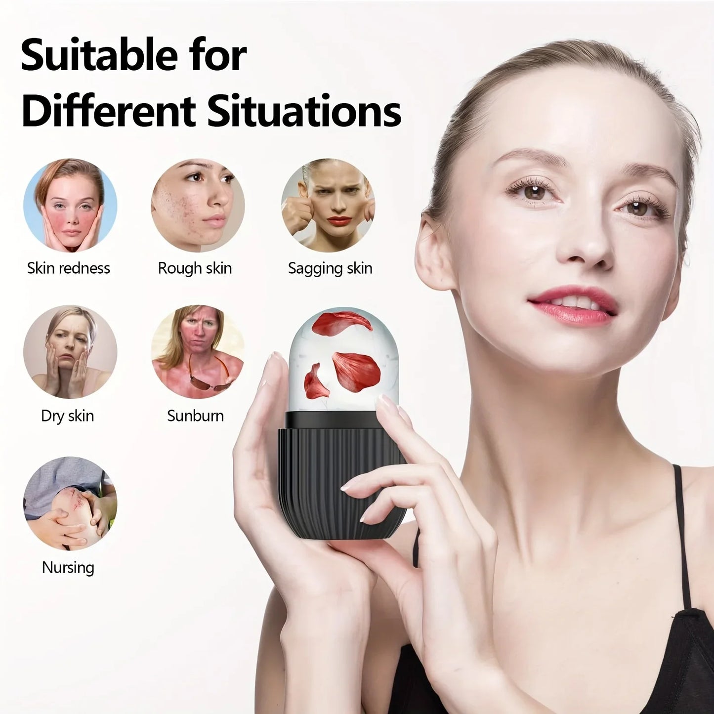 Cryo Ice Facial Roller - Cooling Silicone Massager for Puffiness & Wrinkles | Fragrance-Free, Battery-Free All Skin Types