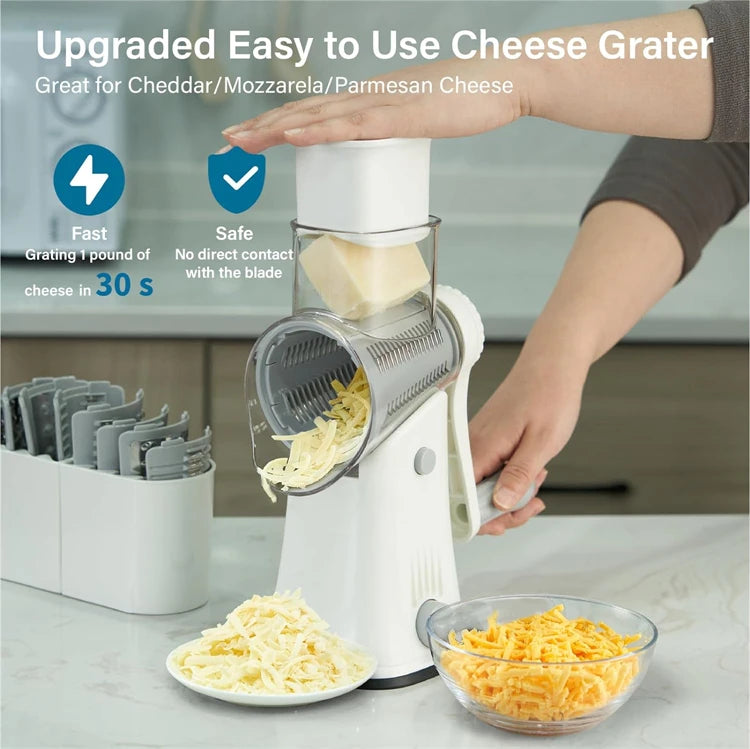 Rotary Cheese Grater Shredder Multifunction 5 in 1 Kitchen Manual Speed Round Mandolin Food Slicer Vegetable Shooter YY117